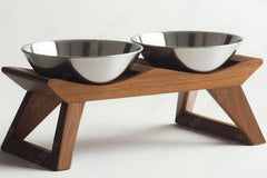 Double Diner Stainless Steel Dog Bowls with Elevated Wooden Table