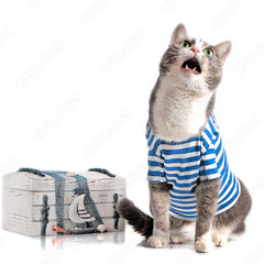 Blue and White Striped T shirt for cats