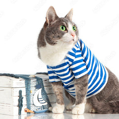 Blue and White Striped T shirt for cats