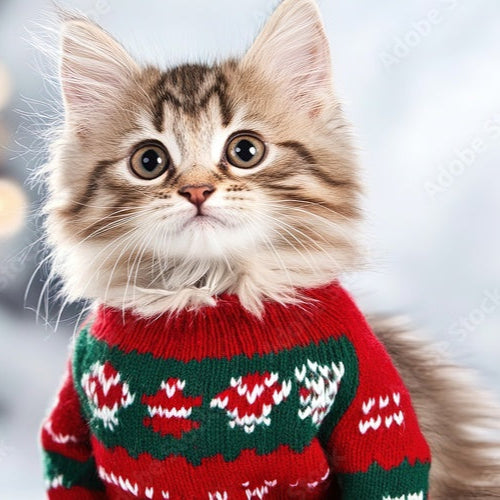 Turtle neck Knitted Sweater with Christmas Pattern for cats